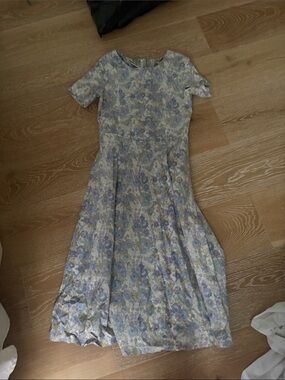 Laura Ashley Lavender Floral Midi Dress with Cream Accents
